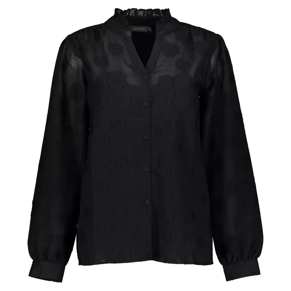 Geisha Fashion -Geisha Women Ruffle Blouse 33627-20 Black