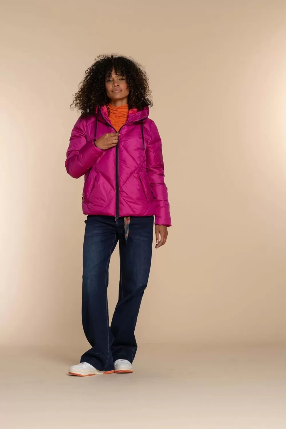 Geisha Fashion -Geisha Women Short Puffer Coat 38565-21 Fuchsia