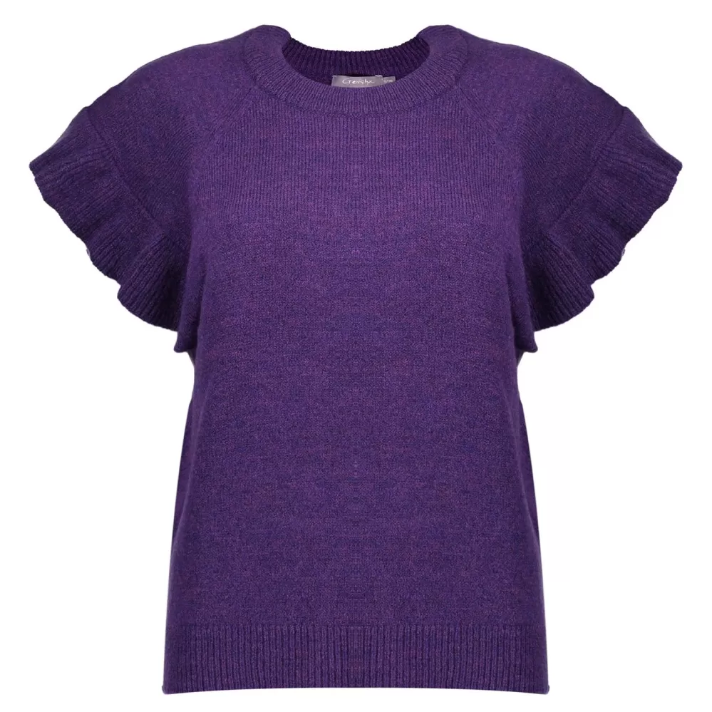 Geisha Fashion -Geisha Women Short Sleeve Knitted Jumper 34535-99 Purple