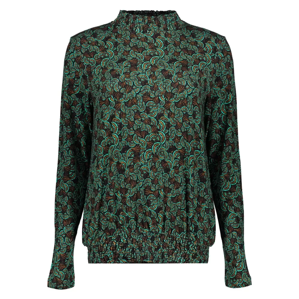 Geisha Fashion -Geisha Women Smock Top With Print 32589-60 Emerald