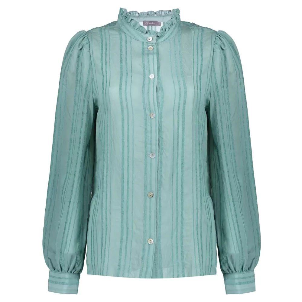 Geisha Fashion -Geisha Women Striped Blouse 33591-26 Emerald