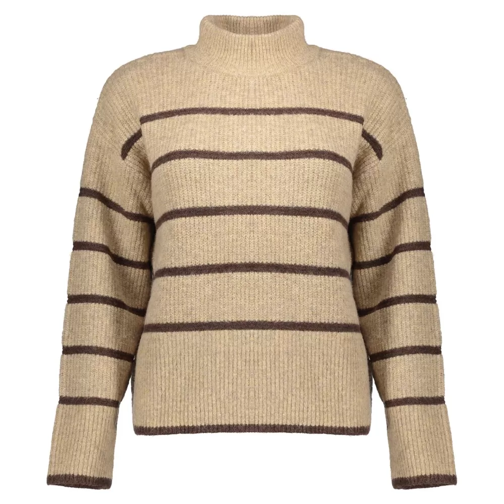 Geisha Fashion -Geisha Women Striped Sweater 34591-14 Sand