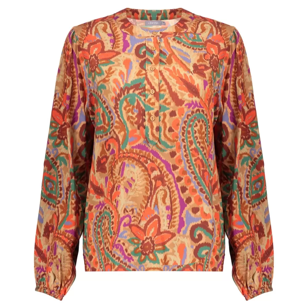 Geisha Fashion -Geisha Women Top Paisley Print 33697-20 Mauve