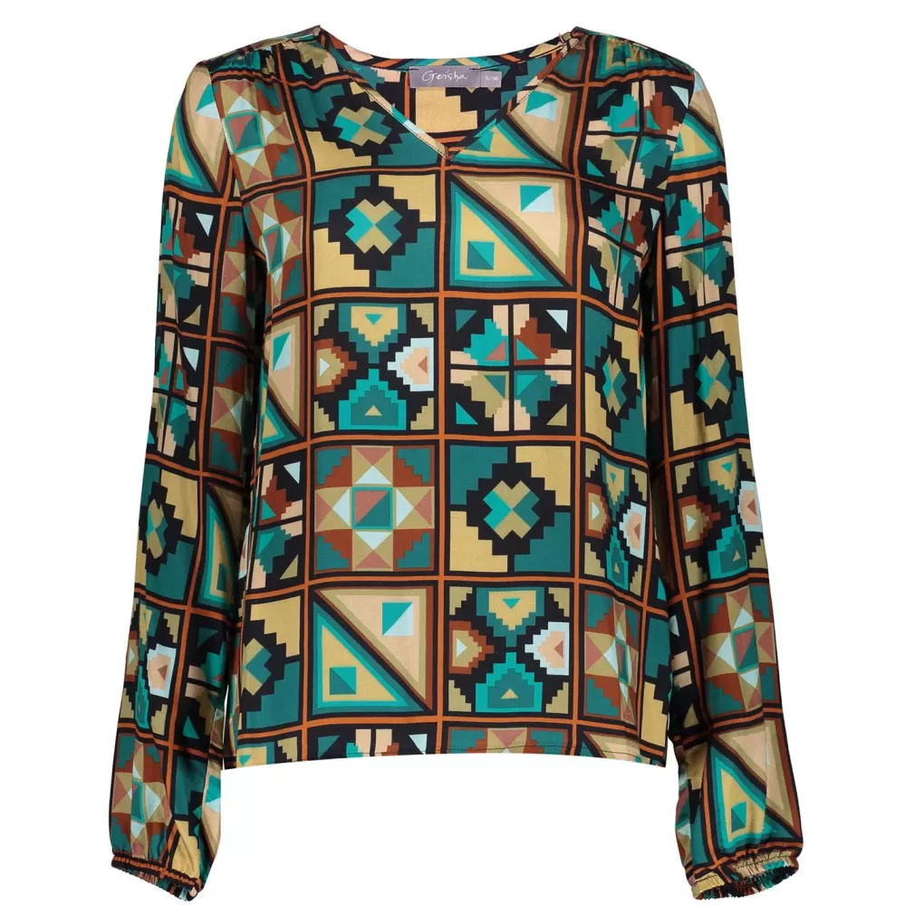 Geisha Fashion -Geisha Women Top With Print 33663-20 Emerald